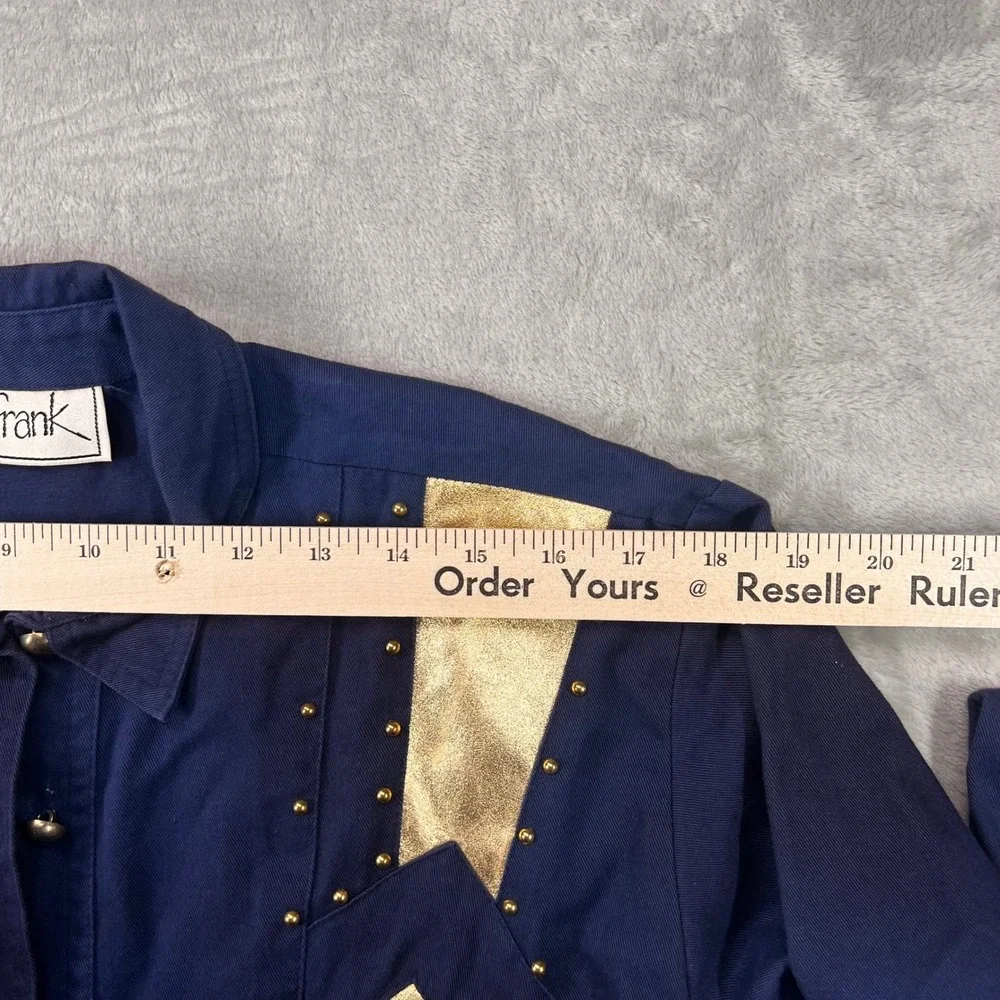 Vintage d.Frank Navy Blue Western Studded Gold Metallic Belted Midi Dress Womens
